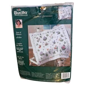 Bucilla Donna Dewberry Year Flowers Stampd Cross Stitch Lap Quilt Kit 43288 OPEN